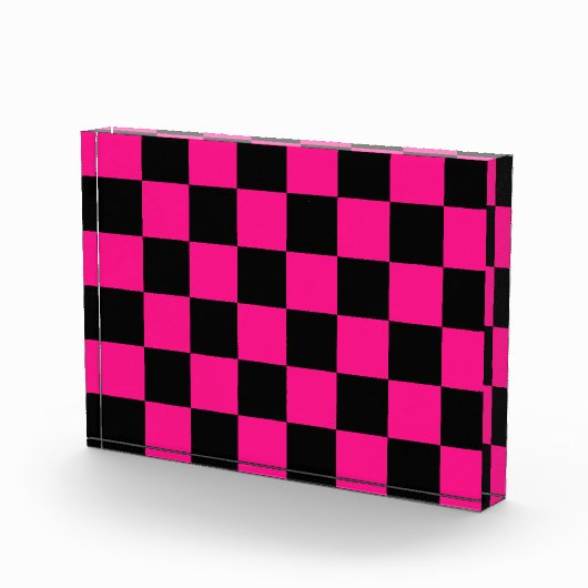 Geruite vierkanten heet roze zwart geometrische re fotoblokken (Rechts)