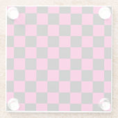 Geruite vierkanten heet roze zwart geometrische re glazen onderzetter (Achterkant)