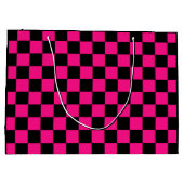 Geruite vierkanten heet roze zwart geometrische re groot cadeauzakje (Achterkant)
