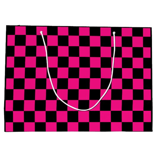 Geruite vierkanten heet roze zwart geometrische re groot cadeauzakje (Achterkant)