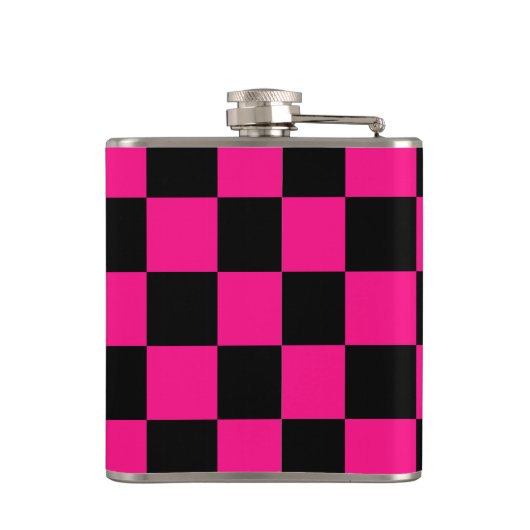 Geruite vierkanten heet roze zwart geometrische re heupfles (Achterkant)