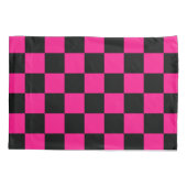 Geruite vierkanten heet roze zwart geometrische re kussensloop (Achterkant-Links)