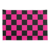 Geruite vierkanten heet roze zwart geometrische re kussensloop (Achterkant-Rechts)