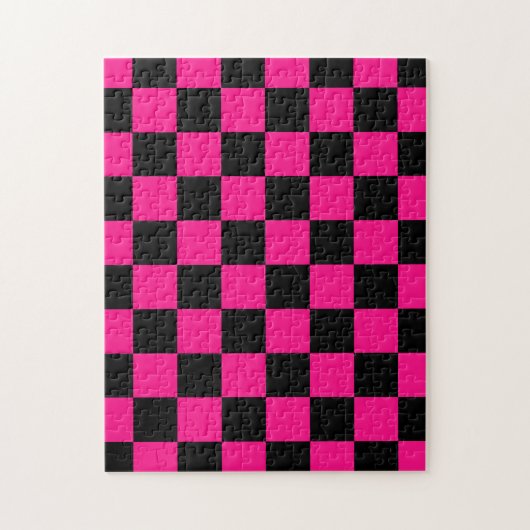 Geruite vierkanten heet roze zwart geometrische re legpuzzel (Verticaal)