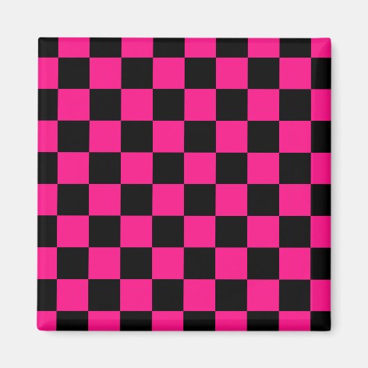Geruite vierkanten heet roze zwart geometrische re magneet (Voorkant)