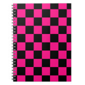 Geruite vierkanten heet roze zwart geometrische re notitieboek (Voorkant)