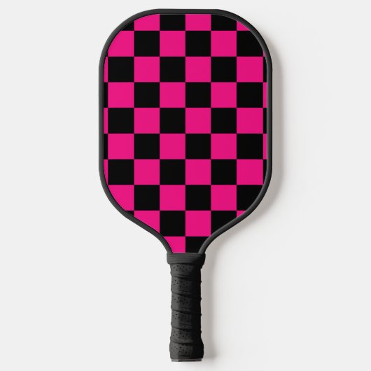 Geruite vierkanten heet roze zwart geometrische re pickleball paddle (Voorkant)