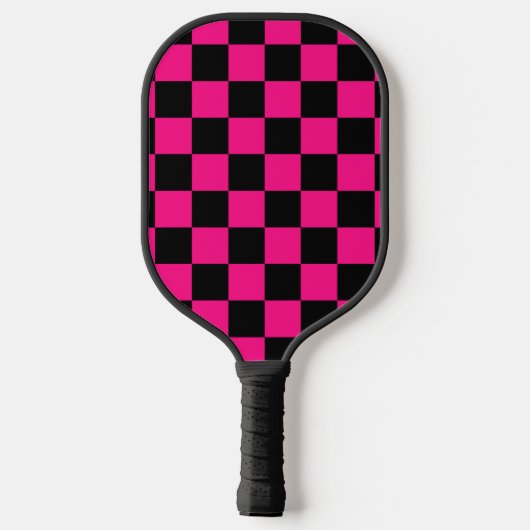 Geruite vierkanten heet roze zwart geometrische re pickleball paddle (Achterkant)