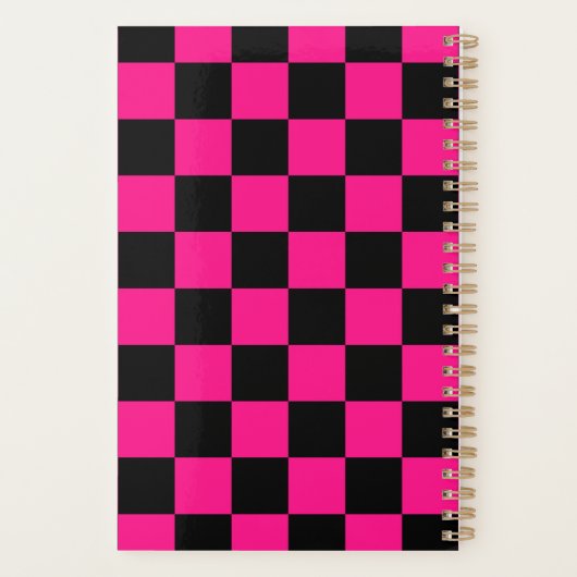 Geruite vierkanten heet roze zwart geometrische re planner (Achterkant)