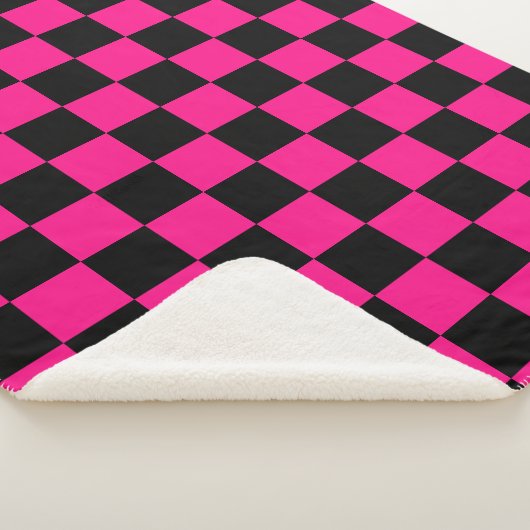 Geruite vierkanten heet roze zwart geometrische re sherpa deken (3/4)