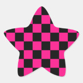 Geruite vierkanten heet roze zwart geometrische re ster sticker (Voorkant)