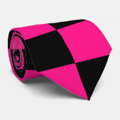 Geruite vierkanten heet roze zwart geometrische re stropdas (Opgerold)