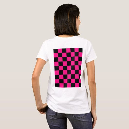 Geruite vierkanten heet roze zwart geometrische re t-shirt (Achterkant volledig)