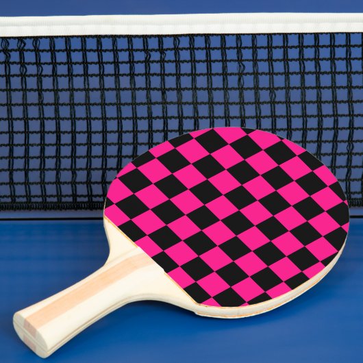 Geruite vierkanten heet roze zwart geometrische re tafeltennisbatje (Insitu)