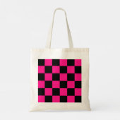 Geruite vierkanten heet roze zwart geometrische re tote bag (Achterkant)