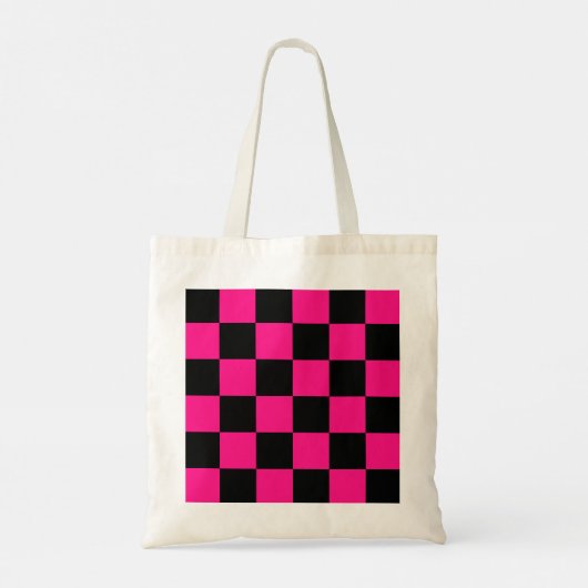 Geruite vierkanten heet roze zwart geometrische re tote bag (Achterkant)