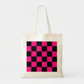 Geruite vierkanten heet roze zwart geometrische re tote bag (Voorkant)