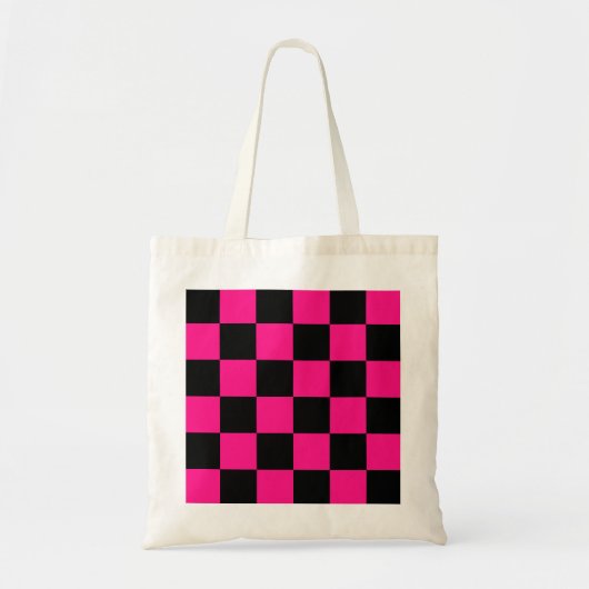 Geruite vierkanten heet roze zwart geometrische re tote bag (Voorkant)