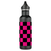 Geruite vierkanten heet roze zwart geometrische re waterfles (Links)