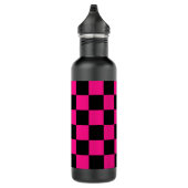 Geruite vierkanten heet roze zwart geometrische re waterfles (Rechts)