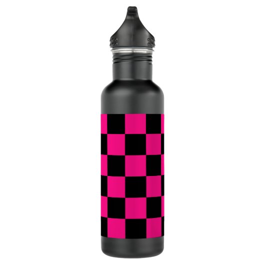 Geruite vierkanten heet roze zwart geometrische re waterfles (Rechts)