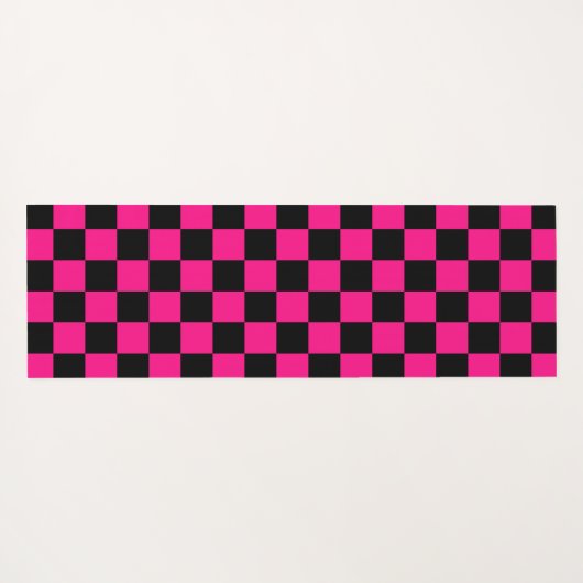 Geruite vierkanten heet roze zwart geometrische re yogamat (Achterkant (horizontaal))