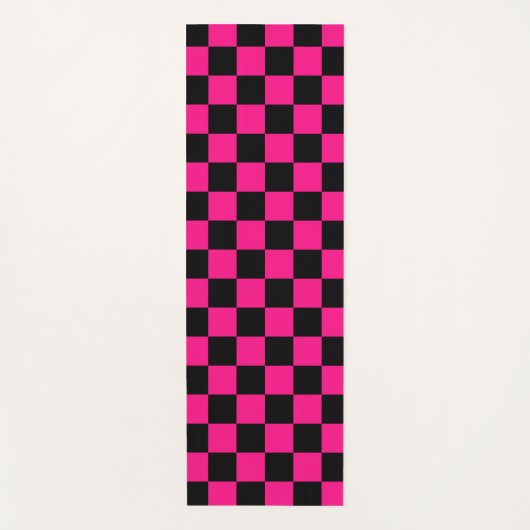 Geruite vierkanten heet roze zwart geometrische re yogamat (Voorkant)