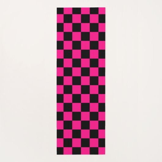 Geruite vierkanten heet roze zwart geometrische re yogamat (Achterkant)