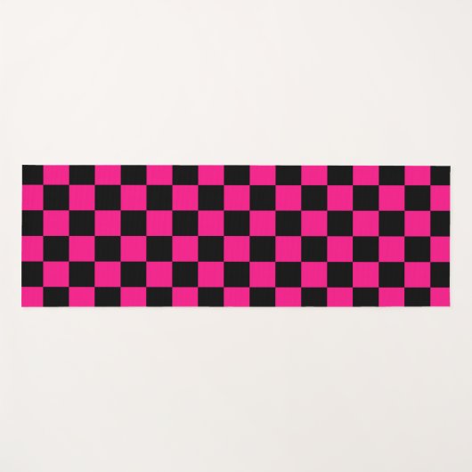 Geruite vierkanten heet roze zwart geometrische re yogamat (Voorkant (horizontaal))