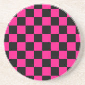 Geruite vierkanten heet roze zwart geometrische re zandsteen onderzetter (Voorkant)