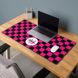 Geruite vierkanten heet roze zwart retro Monogram Bureaumat