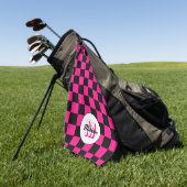 Geruite vierkanten heet roze zwart retro Monogram Golfhanddoek (Groen)