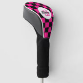 Geruite vierkanten heet roze zwart retro Monogram Golfheadcover (Schuin)