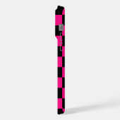 Geruite vierkanten heet roze zwart retro Monogram iPhone Hoesje (Linkerkant)