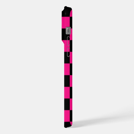 Geruite vierkanten heet roze zwart retro Monogram iPhone Hoesje (Linkerkant)