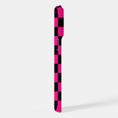 Geruite vierkanten heet roze zwart retro Monogram iPhone Hoesje (Rechterkant)