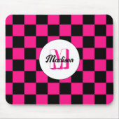 Geruite vierkanten heet roze zwart retro Monogram Muismat (Voorkant)