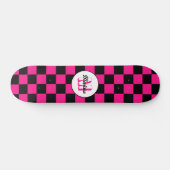 Geruite vierkanten heet roze zwart retro Monogram Persoonlijk Skateboard (Horizontaal)