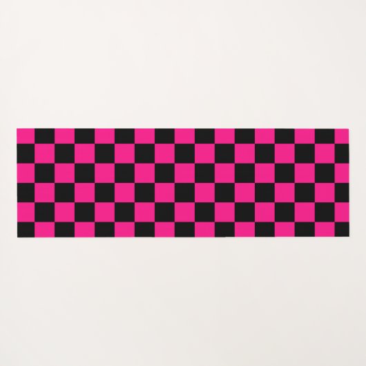Geruite vierkanten heet roze zwart retro Monogram Yogamat (Achterkant (horizontaal))