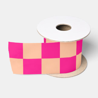 Geruite vierkanten hete roze perzik geometrisch re satijnen lint