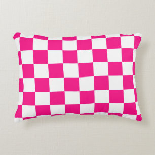 Geruite vierkanten hete roze witte geometrische re accent kussen