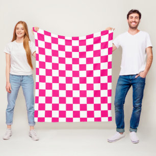 Geruite vierkanten hete roze witte geometrische re fleece deken