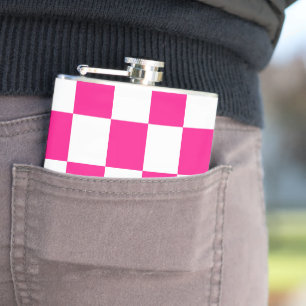 Geruite vierkanten hete roze witte geometrische re heupfles