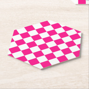 Geruite vierkanten hete roze witte geometrische re kartonnen onderzetters