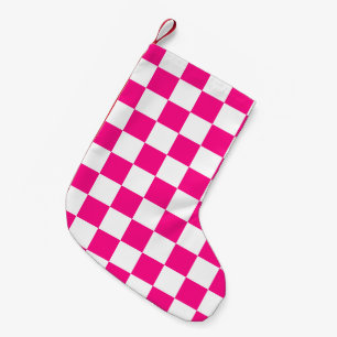 Geruite vierkanten hete roze witte geometrische re kleine kerstsok