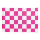 Geruite vierkanten hete roze witte geometrische re kussensloop (Achterkant)
