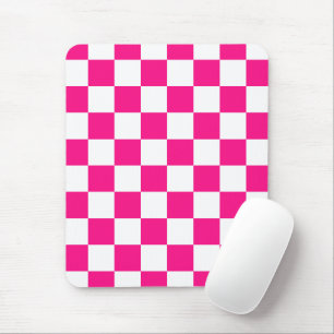 Geruite vierkanten hete roze witte geometrische re muismat