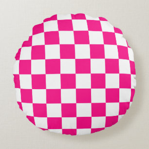 Geruite vierkanten hete roze witte geometrische re rond kussen