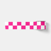 Geruite vierkanten hete roze witte geometrische re satijnen lint (Voorkant)