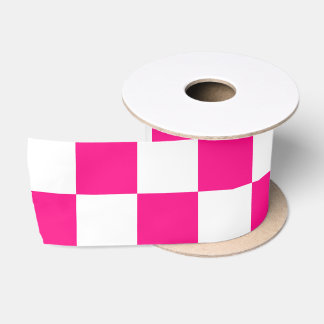Geruite vierkanten hete roze witte geometrische re satijnen lint